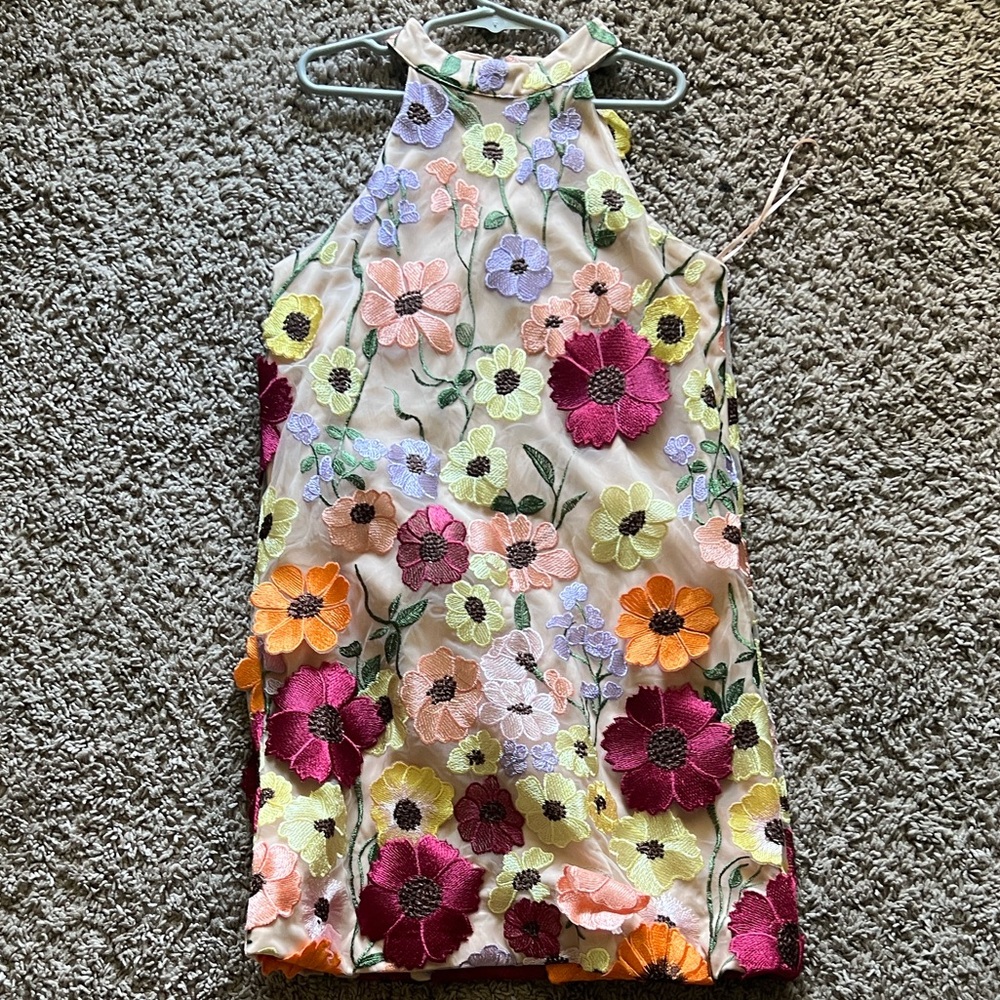 Floral Embroidered Halter Dress in Multicolor